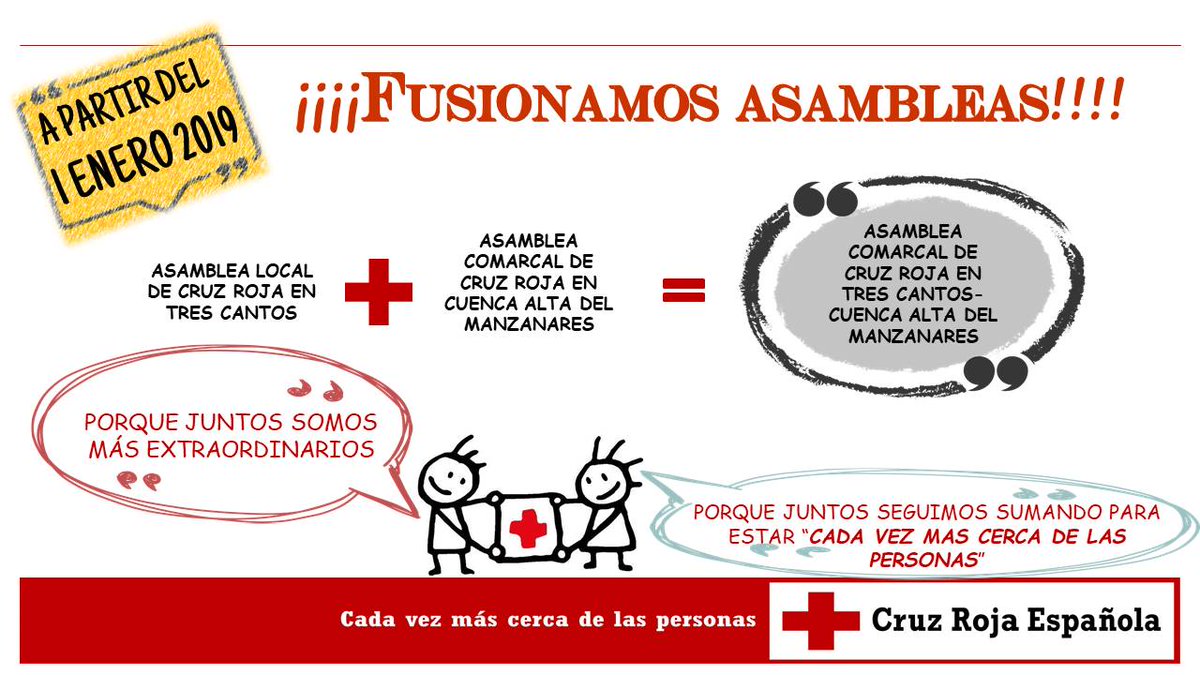 Fusionaremos las asambleas de Tres Cantos y Cuenca Alta del Manzanares. Porque juntos somos mas
Porque juntos ofrecemos mejor servicio. Porque juntos estamos mas cerca de las personas.  Feliz salida de año a todos