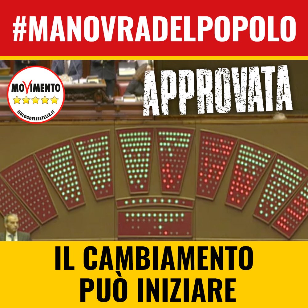 APPROVATA LA #MANOVRADELPOPOLO!

Questa è una manovra che si rivolge a tutti: ai giovani, alle famiglie e alle imprese! In questa Manovra ci siamo noi, ma ci siete soprattutto VOI, perché redistribuiamo la ricchezza dall'alto verso il basso!