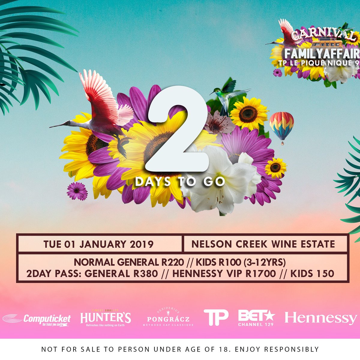 2 DAYS TO GO 💃🕺 TP Le Pique Nique 9.0

VVIP SOLD OUT
KIDS SOLD OUT 

HENNESSY VIP LOUNGE ● GENERAL ● VIP Are Still Available!!! #LivingColourInCarnivalStyle #FamilyAffair #Hunters #BETAfrica #Hennessy