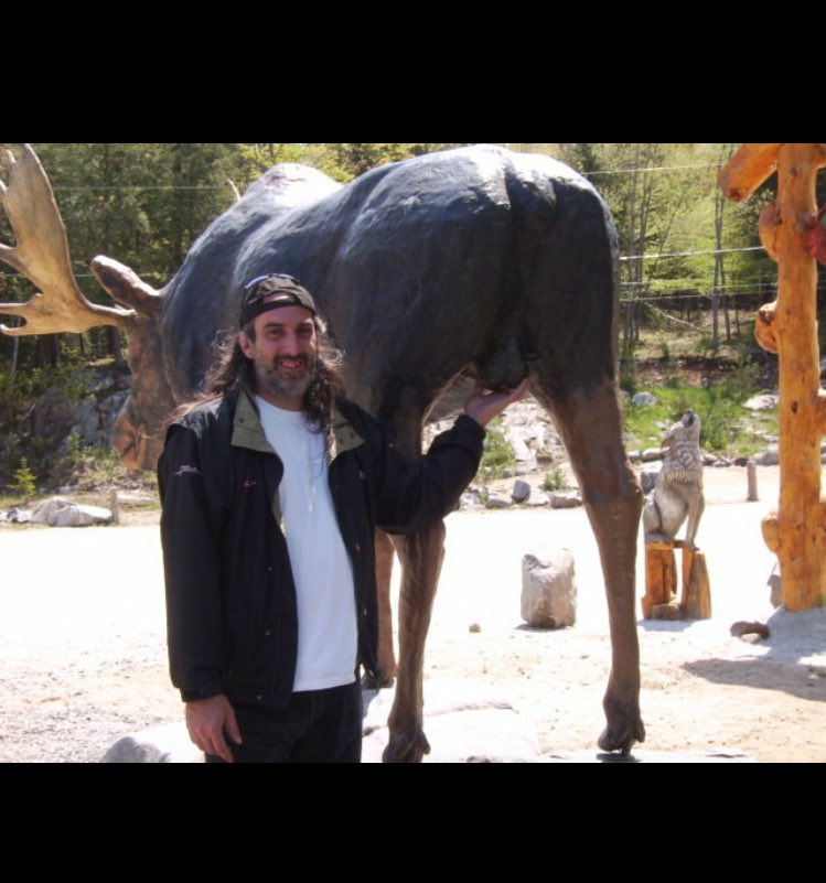 raceguitar's tweet photo. @katmac801 @KerriJersey @Jddragon64 @briandeanspink @Lily_Bell82 @YouTube Here you go. Years ago. Posing with an an anatomically correct moose statue at #OmegaPark. #ImHilarious https://t.co/EZ3nJj3DKL