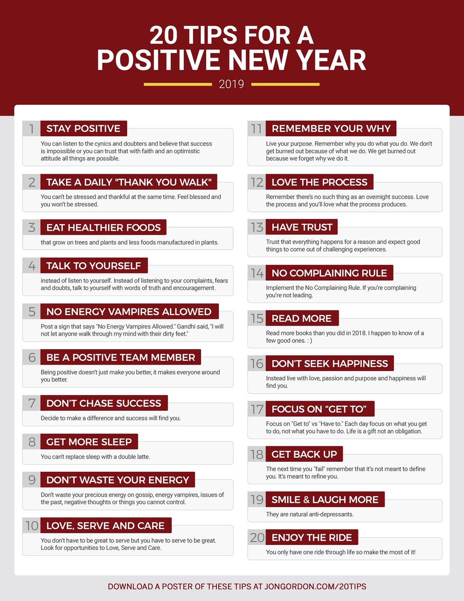 JonGordon11's tweet photo. 20 Tips for a Positive New Year! https://t.co/jdaE8a3Zbf