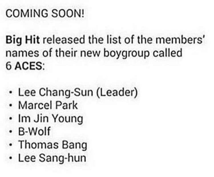 SixAcesParaguay's tweet photo. Los nombres de los miembros de #Sixaces 💗, sigo esperando encontrar fotos con buena calidad😢
#sixacesparaguay #sixaces #BIGHIT #newgroup #6aces @SIXACES__twt @BigHitEnt https://t.co/VnZPQ3gfAU