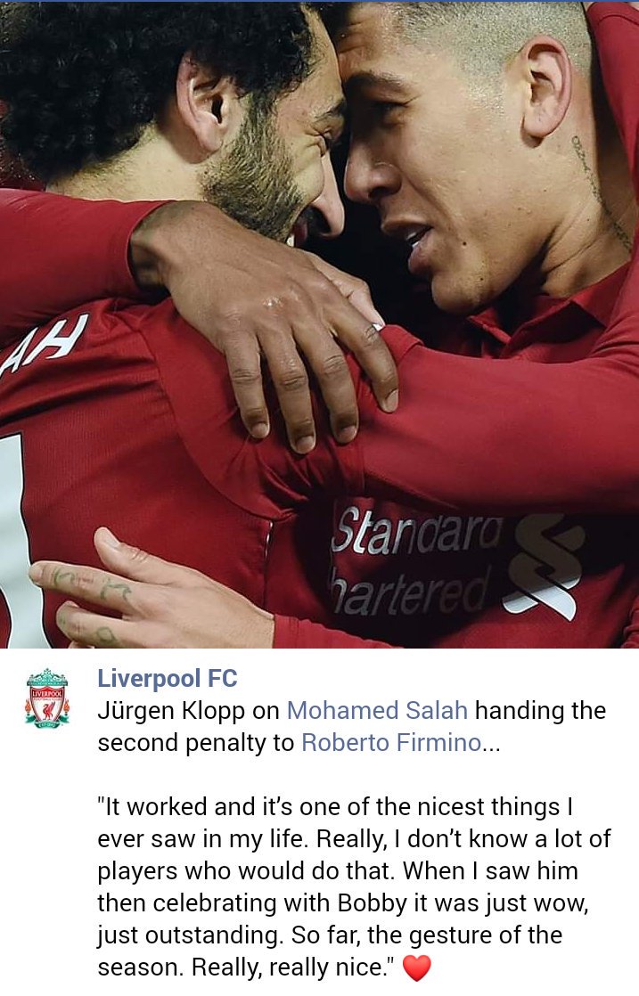 yahya_human's tweet photo. Yesterday @MoSalah got an opportunity to score an easy penalty and increase his number of "personal goals" to be on the top of the footballers in the British league.. Guess what ?!
He gave this opportunity to his colleague in a very rare scene you can see in your whole life #team https://t.co/jH9QnhH7u9