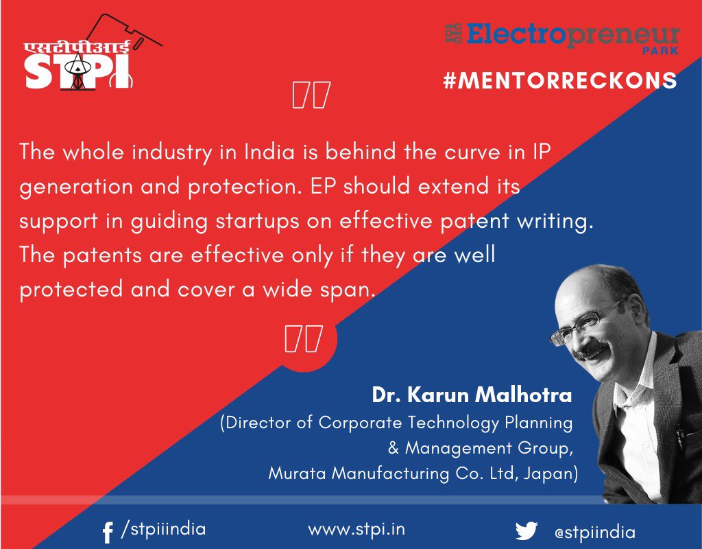 stpiindia's tweet photo. Inculcating IPR culture in the minds of the product startups at an early stage is important for the country's technological aspirations so as not to become vulnerable in the face of a fragile IPR protection.#KnowEP #KnowEPmentors #STPIINDIA #ElectroprenuerPark #ESDM #EP #Startups https://t.co/8NGfXPcNNC