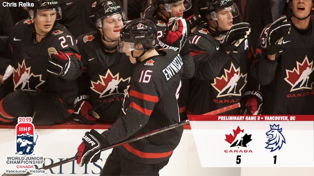 CHLHockey's tweet photo. Entwistle scores for a third straight game as five #CHL forwards find twine in Canada’s victory over Czechs at #WorldJuniors.

RECAP 🇨🇦: https://t.co/yCnCH6voPa #REPRESENT https://t.co/JNIGLF8iPf