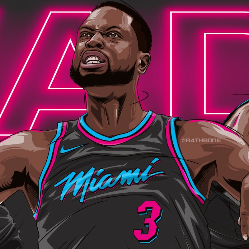 R4THBONE's tweet photo. Loving the @MiamiHEAT #SunsetVice #ViceNights team strips, and I’ve been wanting to do an #illustration to celebrate @DwyaneWade’s final season.
Here it is! Like it?
#NBAArt #Miami #MiamiHeat #NBA #Illustrator #VectorArt #DigitalArt #MadeInAffinity #iPadPro #iPadArt #iPadProArt https://t.co/8WtNEl0Ev6