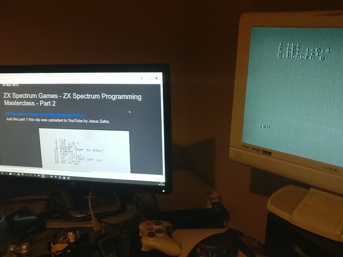 JimDHarris's tweet photo. Best #ZXmas ever, 9year old princess has just had a brief history of the #ZXSpectrum and #BASIC coding on my #Yellow48k, she said "Cool, can I try?" First attempt buggy, now she is copying code from the internet... #Bandersnatch @charltonbrooker inspiring next gen coders https://t.co/2zOnpbe9qi