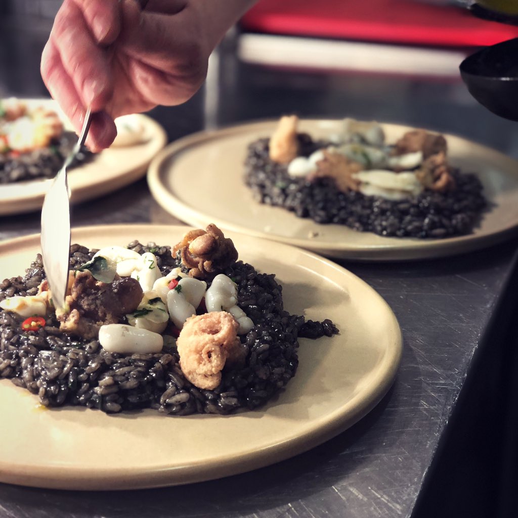 Squid ink risotto, tempura octopus sautéed squid with chilli gremolata
#squid #ink #risotto #tempura #octopus #sauteed #squid #chilli #gremolata #delicious #fresh #italian