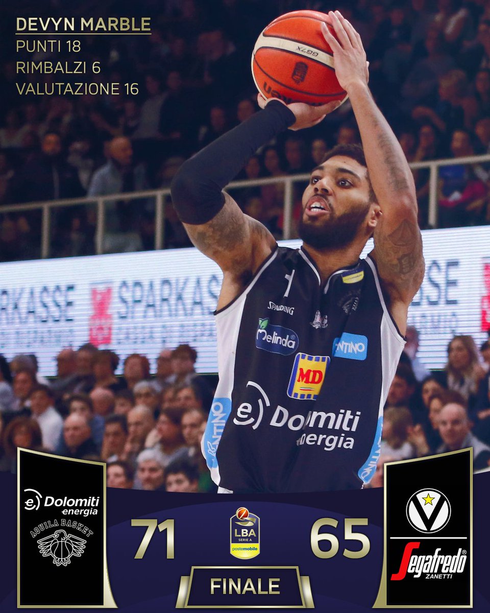 LegaBasketA's tweet photo. Quarto successo consecutivo per l'@AquilaBasketTN!
Gli uomini di Buscaglia superano la @Virtusbo per 71-65
#TuttoUnAltroSport https://t.co/aJeiRGoCnh