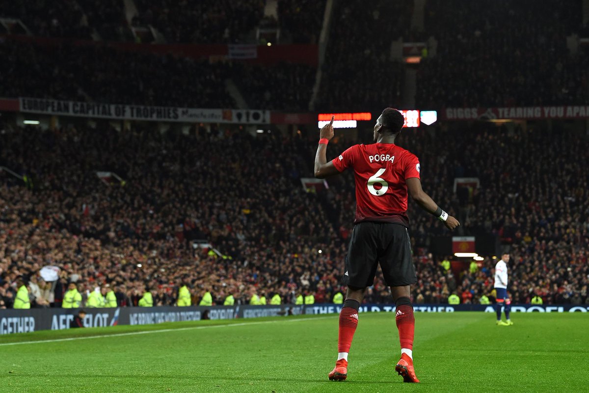 premierleague's tweet photo. FULL-TIME Man Utd 4-1 AFC Bournemouth 

Paul Pogba stars as the Reds make it 3 wins from 3 under Ole Gunnar Solskjaer

#MUNBOU https://t.co/6AWt4Mzq97
