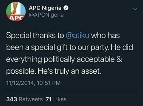 AttihMercy's tweet photo. @fkeyamo @Enquirer Big deal...it takes Boohari, a thief, to know another thief. A man APC said is an asset in 2014 suddenly became a 'thief' I 2018..hehehe...when did he transform from asset to 'thief', mbok! #INeedToKnow #NextLevelLies https://t.co/w2ouctewl8