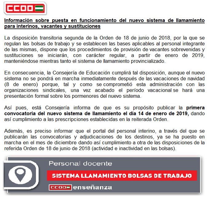 feccooand's tweet photo. Información sobre puesta en funcionamiento del nuevo sistema de llamamiento para interinos, vacantes y sustituciones https://t.co/FZtDyeT0DG