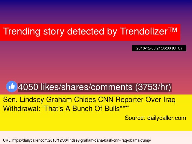 Trendolizer's tweet image. Sen. #LindseyGrahamChides #CNNReporter Over #Iraq Withdrawal: ‘That’s A Bunch Of Bulls***’ trendolizer.com/2018/12/sen-li…