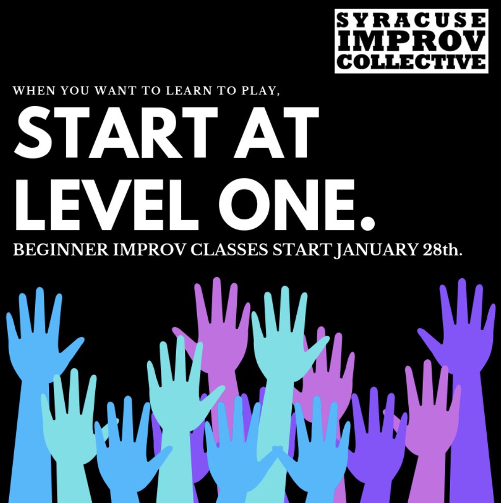 Sign up for our level 1 Intro to Improv class and start something new in 2019. We can’t wait for you to join our community and connect through laughter! syracuseimprovcollective.com 
#syracuse #comedy #community #NewYears2019 #NewYearsResolution