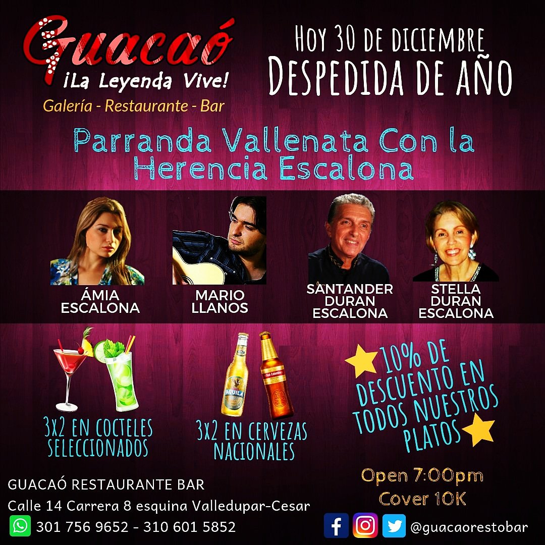 ROBERMARTINEZMU's tweet photo. La cita hoy es en @Guacaorestobar... la oportunidad para disfrutar la verdadera herencia del maestro Rafael Escalona. Estoy es cultura, esto es economía naranja... Nos vemos allá. https://t.co/BFIHPItYu3