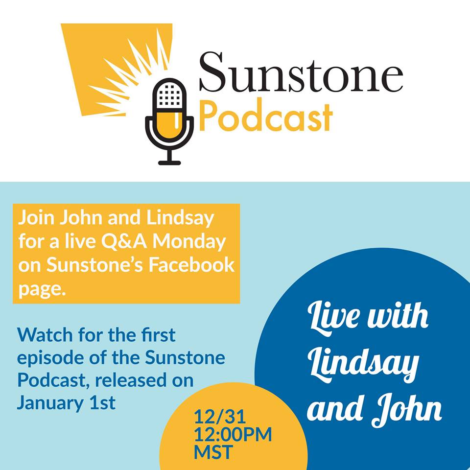 CristinaMartaG's tweet photo. Join Sunstone on Monday, December 31st at 12:00PM MST for a live Facebook Q&amp;A about the new Sunstone Podcast.

We have some really exciting things coming up! #SunstoneFunstone https://t.co/KNsUKbhiGq