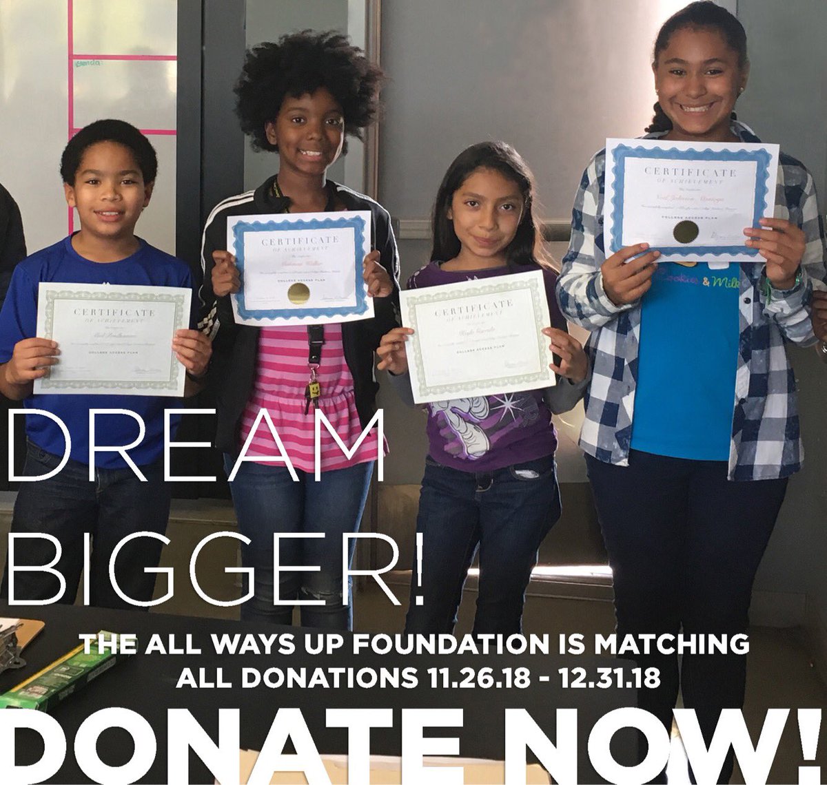 iheartcollege's tweet photo. Don’t forget to make a donation to CAP’s @AllWaysUpFDN challenge! All donations made through tomorrow DEC 31 will be matched dollar-for-dollar!! We are soOOOo close to meeting our goal! Link in profile ✨✨ #iheartcollege #collegeisforme #dreambigger https://t.co/1ue1SQdpad