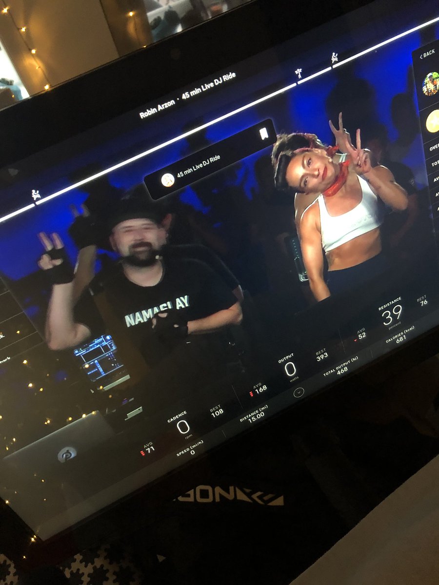 IrishEyes1982's tweet photo. New 45 min cycling PR thanks to @RobinNYC & @DJJohnMichael51!! These 2 are a serious dose of joy & motivation! Thank you both... @onepeloton #OnePeloton #GlobalRider https://t.co/G74ZXvMKm8