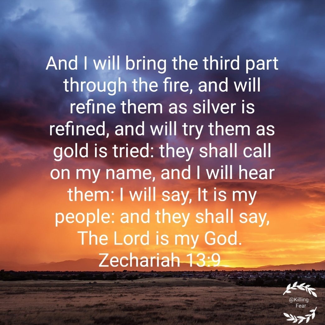 KillingFear's tweet photo. This third I will bring through the fire. I will refine them as silver is refined, and will test them as gold is tested. They will call on My Name &amp; I will answer them. I will say, ‘They are My people,’ and they will answer, ‘Adonai is my God.’
Zechariah 13:9 #GodsPromises https://t.co/wkOKHixI2V