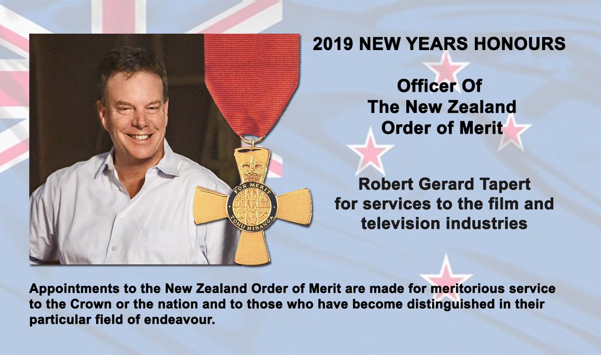 ausxip's tweet photo. Congratulations to @RobTapert. He has been honoured in NZ 2019 Honours by being made Officer of the NZ Order of Merit for services to the film and television industry. Well deserved. #Xena #Spartacus #AshvsEvilDead &amp; more + NZ Jobs https://t.co/v20vLVWMWi https://t.co/HB0fMrV1I8