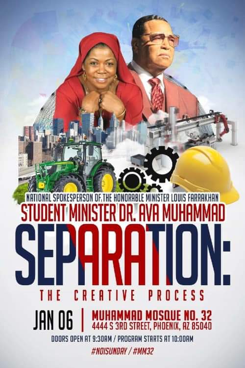Mu_OnTheMove's tweet photo. Join us at 9:30 AM in Phoenix Az #mm32 on this historic date to hear the profound @dravamuhammad @louisfarrakhan @mosque32 #separation #nationtime #noisunday #muhammadonthemove https://t.co/OvVtMAoNEM