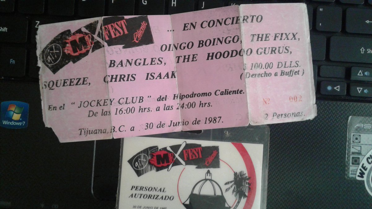 Izaakzielan's tweet photo. @91X @thelocalpyle My 30 + year old ticket stub & all access pass. We need another concert like this one in TJ. Happy New Year! #mexfest #91x #caliente #oingoboingo #thefixx #thebengals #thehoodoogurus #squeeze #chrisisaak #firstconcert https://t.co/xm2HYzoUJw