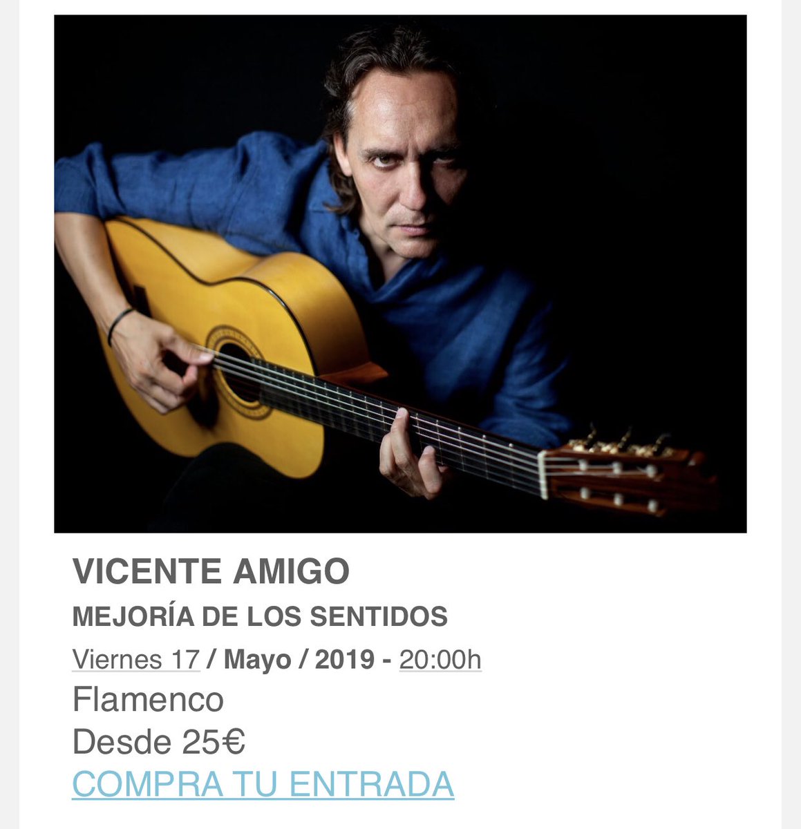 VAmigoFansClub's tweet photo. @tickentradas solo una corrección. El título del último disco de @Guitarramigo es “Memoria de los Sentidos”. Mejoría de los Sentidos es erróneo.

Saludos!!! https://t.co/ZmysQoI8nn
