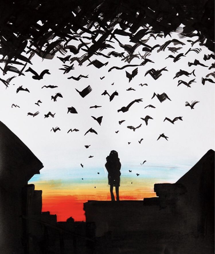 PomadeDesignNYC's tweet photo. Artwork by @harunbhatti 
Ink and gauche on canvas
.
.
.
#art #design #ink #artistsoninstagram #artist #nyartist birds #sunset #skyline #brooklyn #nyc https://t.co/dCMuSglpi0