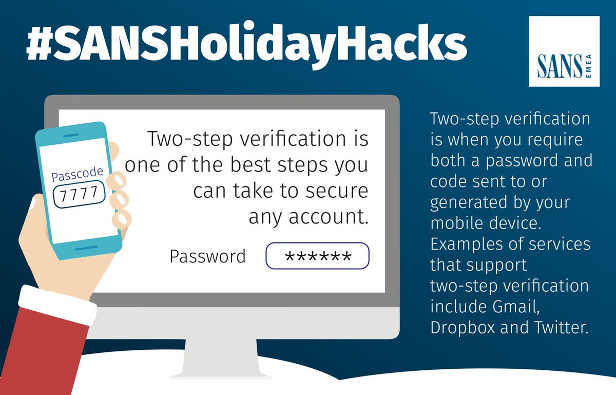 🎁 ●  We have tip number nine for our #SANSHolidayHacks!

The new year is fast approaching, could your resolution be to get more cyber savvy?✨

@SANSAwareness
<a href="/SANSInstitute/">SANS Institute</a>