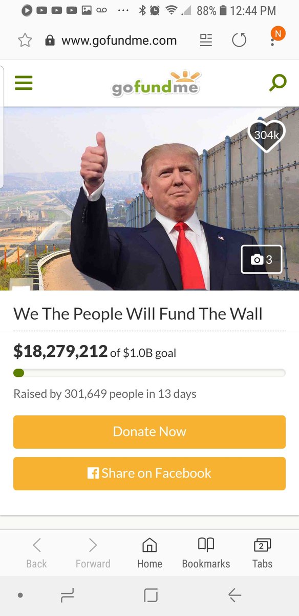 Steph_O_Reno's tweet image. Over 18 Million dollars raised in 13 days on gofundme... "We The People Will Fund The Wall"
#BuildTheWall #BuildThatWallNOW 
Americans have a voice and they want a wall built! Secure our southern borders NOW. #MAGA