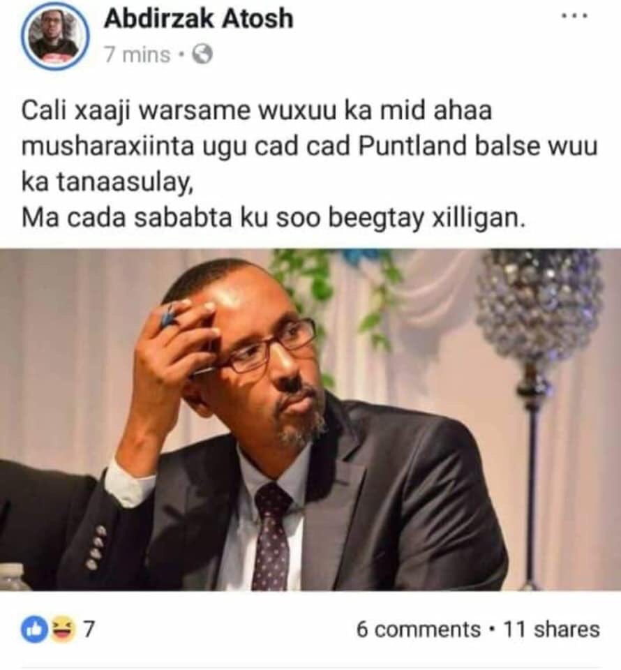 AbGulled's tweet photo. #Facebook - Qofka wata Magaca @abdirizakatosh ee faafinaya warka noocan ah, soow ma haboona in uu Umadda ka qabto hadaanu Mr #Atosh kii saxda ahaa aheyn. https://t.co/HjYKFf4fQM