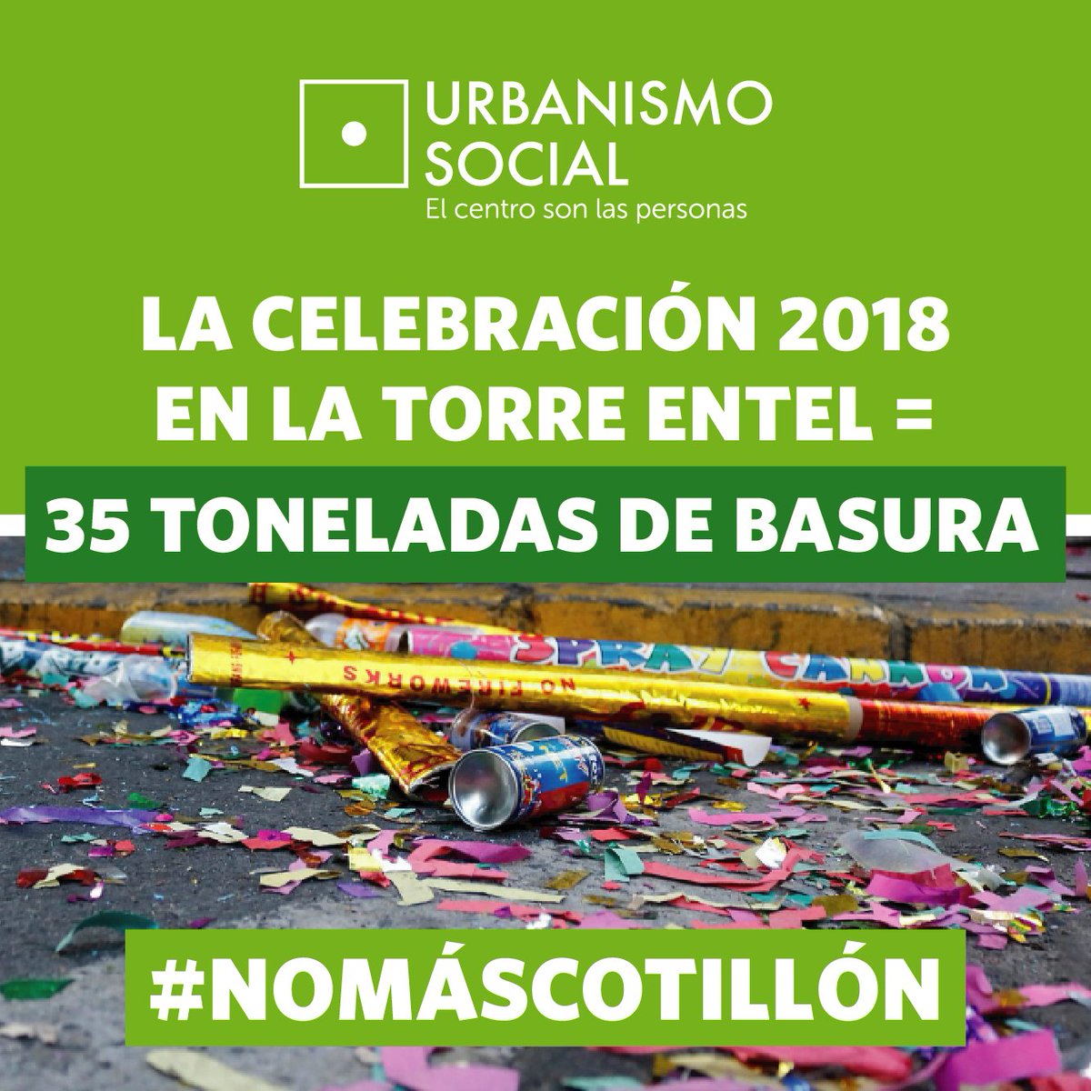 urba_social's tweet photo. Empecemos este #2019 de forma #Limpia y #Responsable. #Cuidemos nuestras calles, parques y playas. #Protejamos el medioambiente festejando el inicio de este #NuevoAño #NomásCotillón https://t.co/46496RIvuM