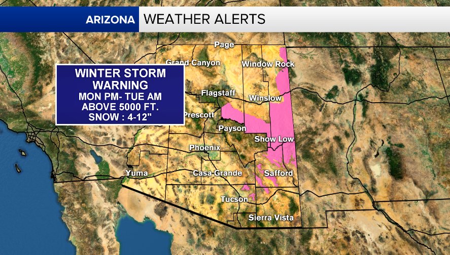 AshleeDeMartino's tweet photo. Slight chance for showers in Phoenix tmrw but N. &amp; E. Arizona get ready for rain &amp; snow! Here is what you need to know. #azfamily https://t.co/sYUxGiQPmk