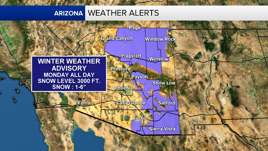 AshleeDeMartino's tweet photo. Slight chance for showers in Phoenix tmrw but N. &amp; E. Arizona get ready for rain &amp; snow! Here is what you need to know. #azfamily https://t.co/sYUxGiQPmk