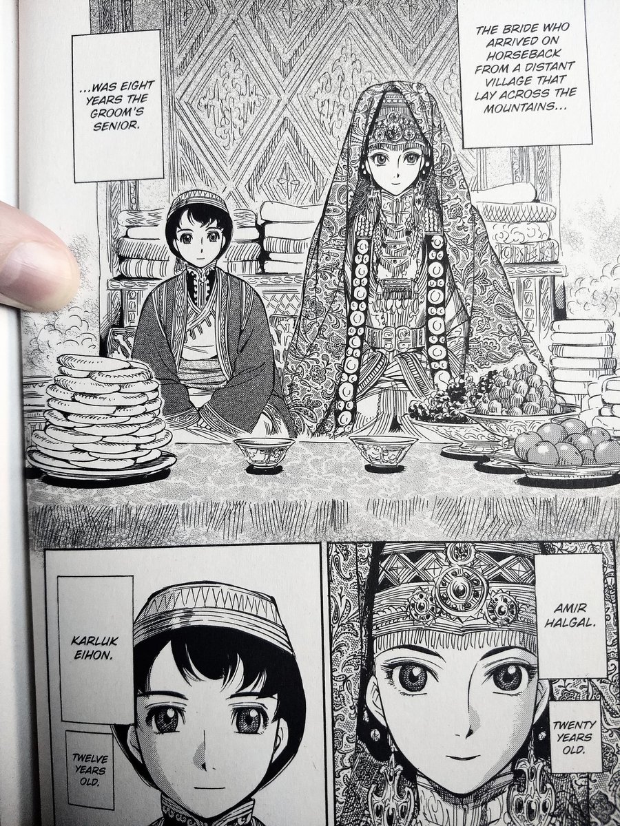 This opener is so bold. One of my all-time favourite WTH intros that intrigue you right into giving a story a chance that you might not otherwise try. Amir's "Oh my!" =Following my reread of Emma, I'm doing a series reread of Kaoru Mori's A Bride's Story.