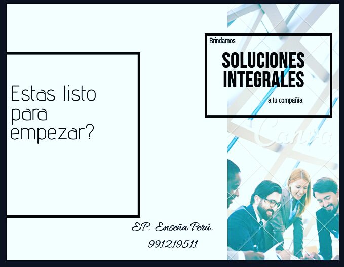 Especialistas en Marketing y Ventas, mejora el ritmo de tus flujos de cobranza sin problemas con los clientes.
#EnseñaPeru 
#ElconocimientoesparasiemprePiensadiferente
