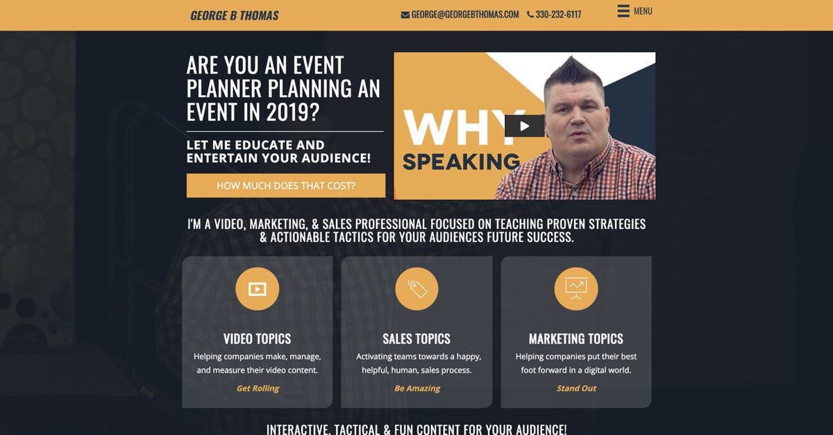 GeorgeBThomas's tweet image. Super excited for the brand new homepage design for 2019.
What do you think?

georgebthomas.com

Now it&apos;s time to move into some of the interior pages. Then , submit to speak at a billion events!  🤪

#2019Speaking #HelpOthersGrow #ChangeLives #video #sales #marketing