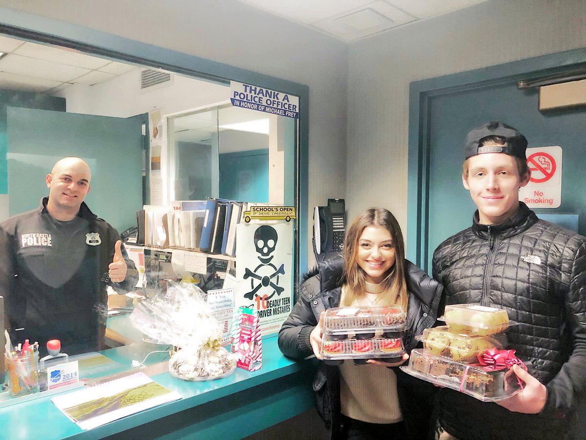 HPFCharity's tweet photo. Our Volunteers Gabriella Palminteri &amp; James Fallon donated brownies, cupcakes, chocolates &amp; Italian cookies to North Castle Police today &amp; thx’d Police for their service. @hollywoodmoms @chazzpalminteri @LisaSalvadorini @volunteerNYnow @FoxLanePride @RealRomaDowney @elvisduran https://t.co/mDxGCQib7H