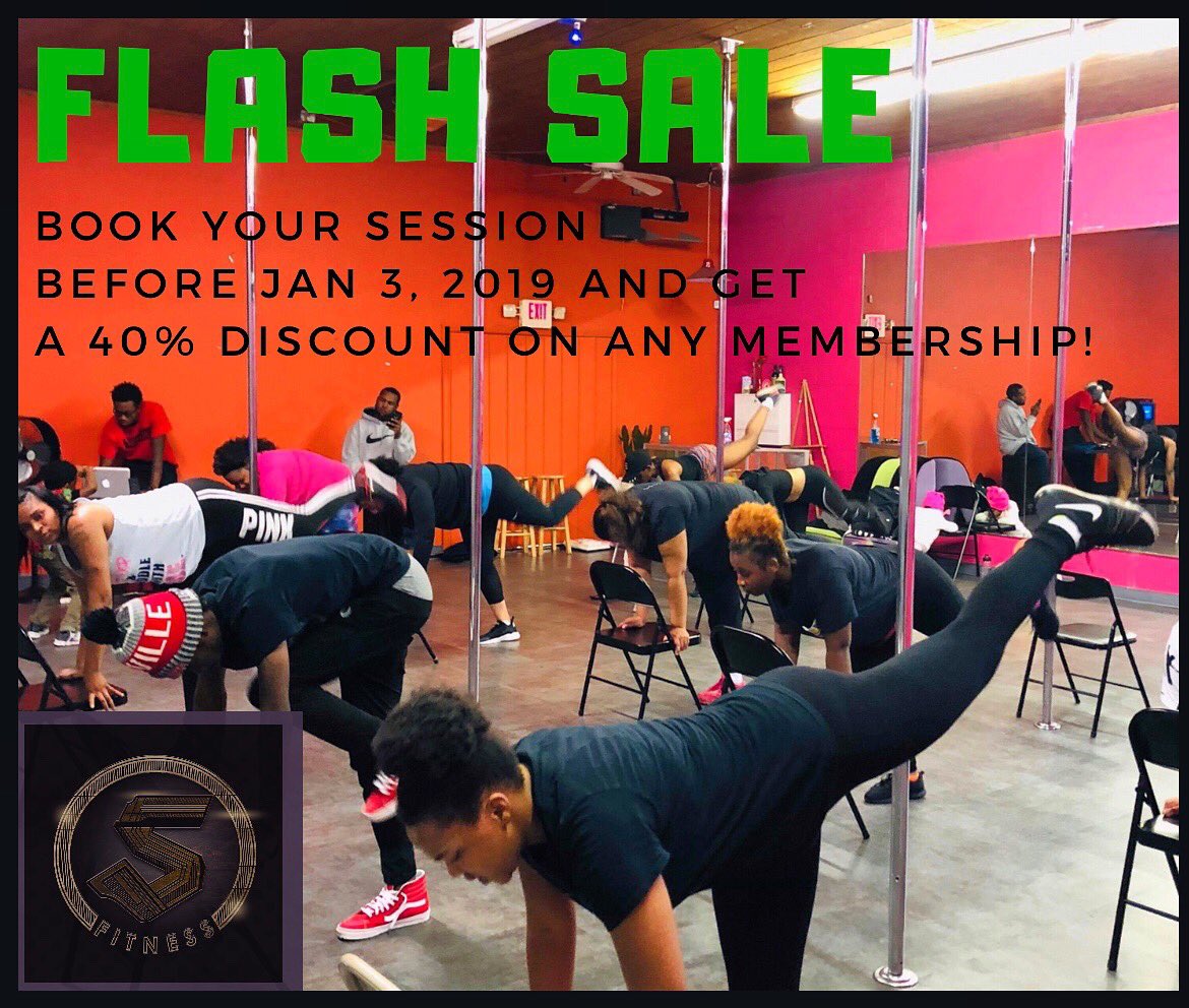SnatchedFitness's tweet photo. 🚨FLASH SALE🚨 BOOK YOUR SESSION NOW B4 January 3rd 2019 &amp; Get %40 OFF ANY MEMBERSHIP!!! 

Booking: IG/FB/WEBSITE 

SEE YOU SOON!! 
First Day of Class January 4th at 6:00PM 
#snatched #snatchedisthenewfit #shesnatched #502comeup #fitnessmotivation https://t.co/hKiqW72Q8B