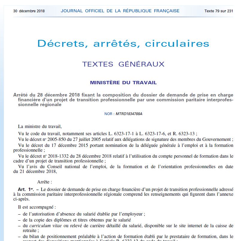 O_PHELIP's tweet image. #AvenirPro
Un arrêté du 28 décembre 2018 fixe la composition du dossier de demande de prise en charge financière d'un projet de transition professionnelle mobilisant le #CPF par une commission paritaire interprofessionnelle régionale (#CPIR)
bit.ly/OPHE440