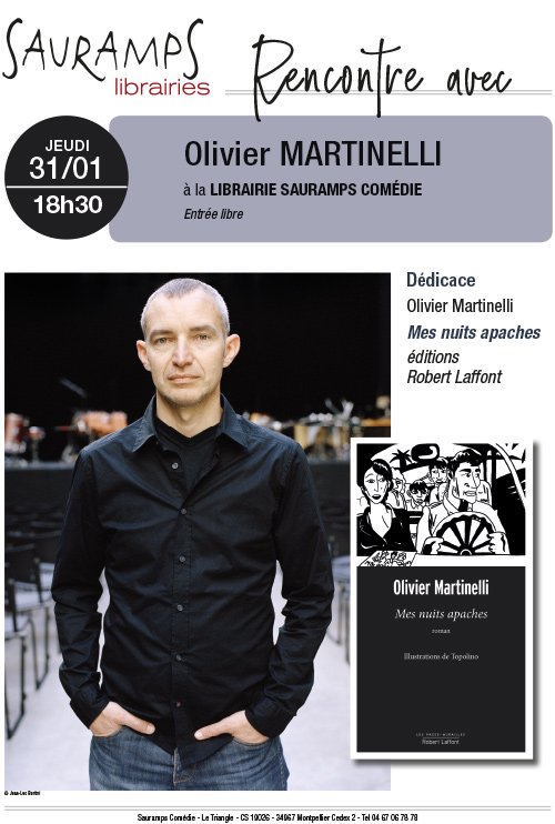 Sauramps (@sauramps) on Twitter photo 🔎 #EVENEMENT 🔎
Olivier Martinelli <a href="/MartinelliOl/">Martinelli Olivier</a> sera dans votre librairie Sauramps Comédie le 31 janvier à 18h30 autour de son dernier livre "Mes nuits apaches" paru aux Editions <a href="/robert_laffont/">Robert Laffont</a> bit.ly/2Th8Pp9 🔎 #EVENEMENT 🔎
Olivier Martinelli <a href="/MartinelliOl/">Martinelli Olivier</a> sera dans votre librairie Sauramps Comédie le 31 janvier à 18h30 autour de son dernier livre "Mes nuits apaches" paru aux Editions <a href="/robert_laffont/">Robert Laffont</a> bit.ly/2Th8Pp9