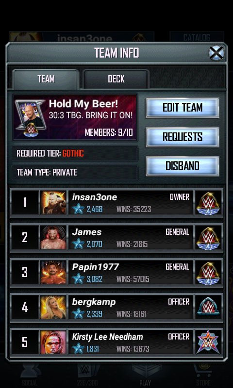 CorfieldCharles's tweet image. @WWESCRecruit 
@WWESuperCard 
#WWESupercard 
#WWESC
Unique Opportunity!

"HOLD MY BEER!"

Is looking for a strong, confident &amp;amp; reliable 10th member.

Requirements:

Open with Communication.
Max BG.
300-350+ TRTG.
15+ TRD.
Enjoy Game.
Grind.
Work as a team.

Note: BG 2X a week.