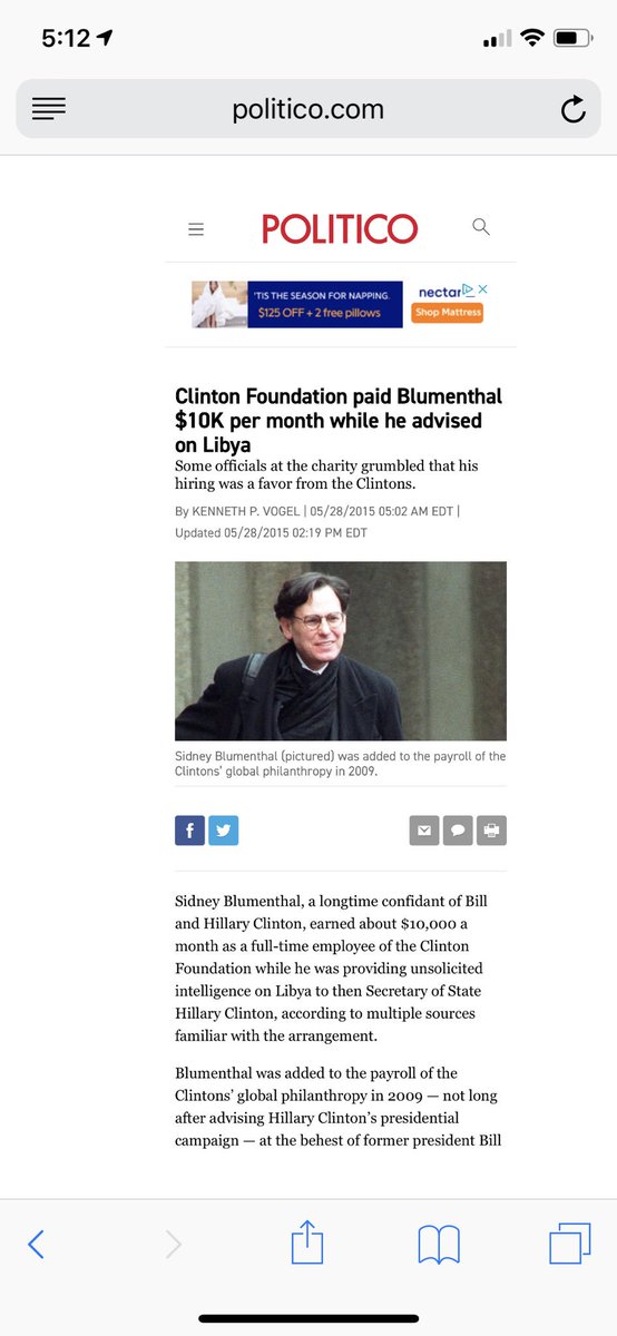 4. Meet Sidney Blumenthal.Same guy HRC told Congress didn’t influence her foreign pol as SOS, contrary to what her actual emails said?!Wait what... but she pays him to influence her foreign policy after she “stepped down”? “Yep.”“but that’d mean...” https://www.politico.com/story/2015/05/clinton-foundation-sidney-blumenthal-salary-libya-118359