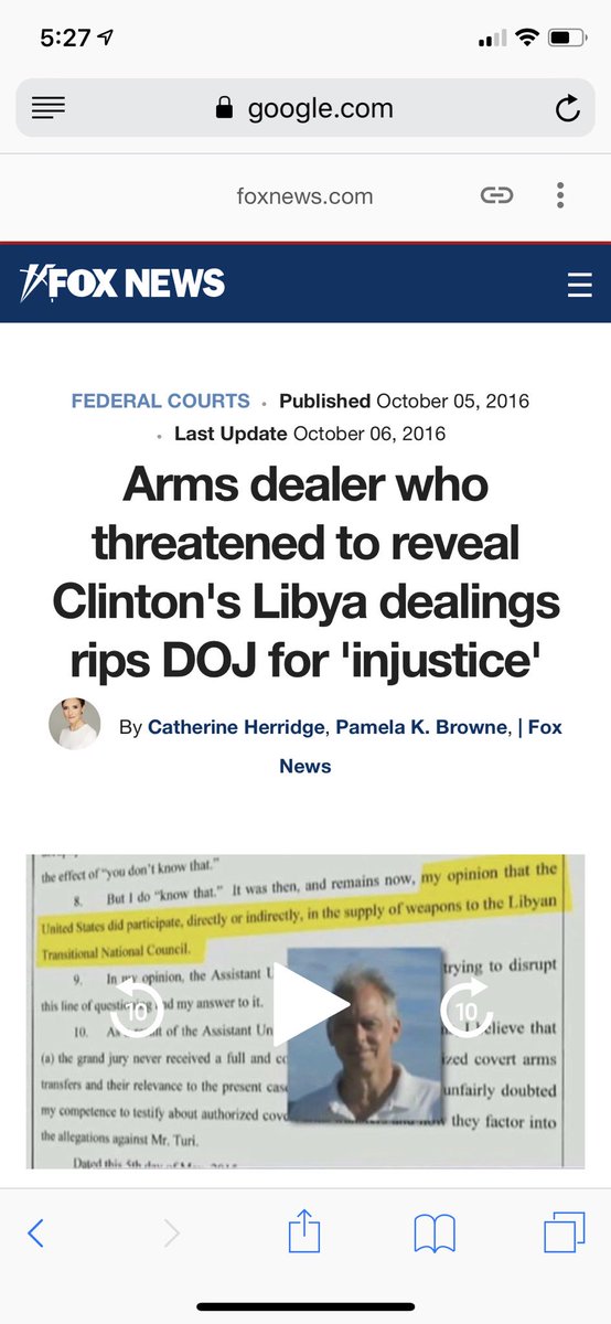 5. 2016 “Turi said his legal team advised him to accept the deal and avoid a trial, but insisted that his actions were in furtherance of his ongoing support of U.S. foreign policy.”“Wrap-up smear”~@NancyPelosi  https://www.google.com/amp/s/www.foxnews.com/politics/arms-dealer-who-threatened-to-reveal-clintons-libya-dealings-rips-doj-for-injustice.amp