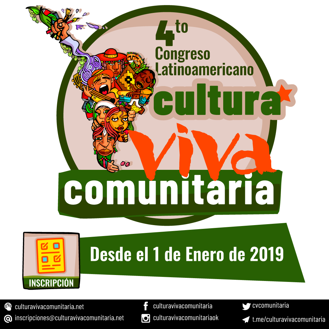 cvcomunitaria's tweet photo. ➡️ #Inscripcion para el IV #CongresoCVC #Argentina2019
➡️ Formulario en https://t.co/h94YvZQGPx
➡️ https://t.co/rDWZ0OsHvv
Para presentar actividades
➡️ https://t.co/bNCNtKsXtI
Para presentar espectáculos
➡️ https://t.co/W4FGr7sgeq
#Territoriosparaelbuenvivir https://t.co/c7UjJkkFMU