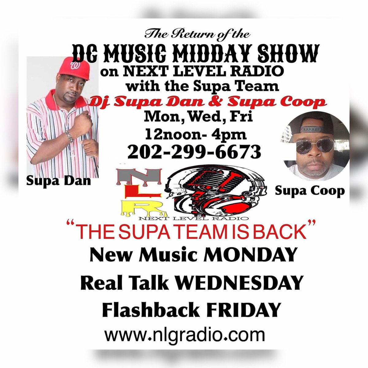 nlgradiodc's tweet photo. THE SUPA TEAM IS BACK! And once again it’s time for New Music Mondayyyy with Supa Dan &amp; Supa Coop!!!! Tune in tomorrow and get that Monday fix!!! Visit https://t.co/vzQjHcLhI4 to listen in or call in on 202-299-6673! https://t.co/aBxJBaGKDq