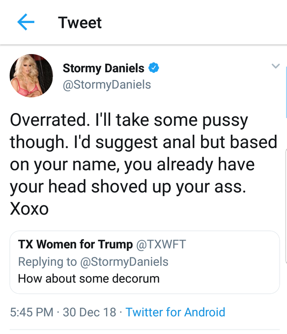 Wow! Poor little @TXWFT couldn't stand the heat and quickly deleted her poor decision of a tweet. Don't<a class="tags" target="_blank" title="On Twitter" href="/?out=eyJ0eXAiOiJKV1QiLCJhbGciOiJIUzUxMiJ9.eyJpYXQiOjE3MTk1NDI4MzcsImlzcyI6InR3cG9ybnN0YXJzLmNvbSIsIm5iZiI6MTcxOTU0MjgzNywiZXhwIjoxNzUxMDc4ODM3LCJyZWRpcmVjdF91cmwiOiJodHRwczovL3R3aXR0ZXIuY29tL1RYV0ZUIn0.r_e-_6UWcuSuOLvHqUgfl9H7la2GOdv8a0EEOB1DWhPUWf1DYmDXlsIrSL7Xm-8XR3EufX3XJEe_o259yNXvFQ">@TXWFT</a><a href="/tag/teamstormy"class="tags"><span>#teamstormy</span></a>