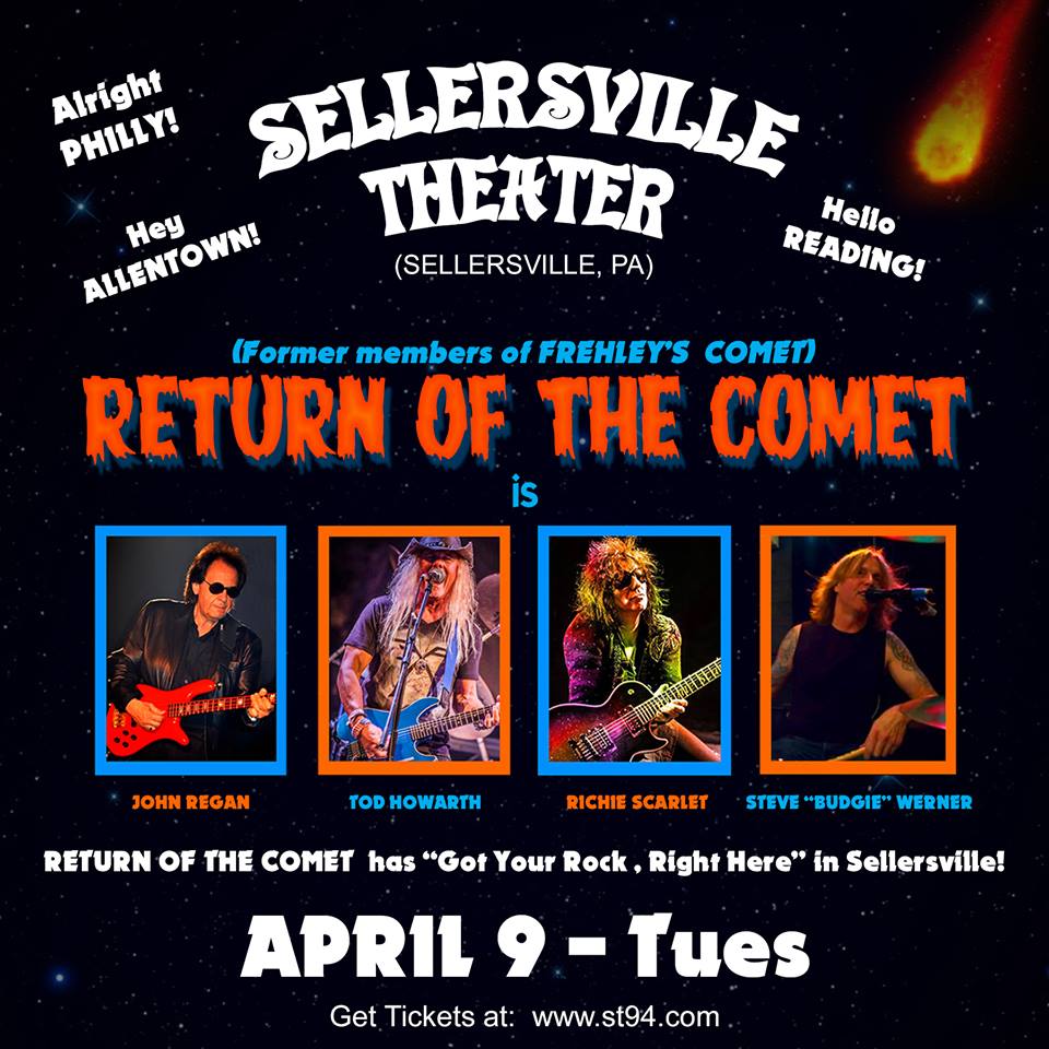 scarlet_richie's tweet photo. It's the #ReturnOfTheComet (former members of #FrehleysComet) w/ #JohnRegan - also of @FourByFate, as is #TodHowarth; plus @scarlet_richie &amp; @BudgieDrummer aka #SteveBudgieWerner! It all happens TUES APRIL 9TH at #SellersvilleTheater in #Sellersville. #PA! @ST94_WH @mitchlafon https://t.co/5FUpIfnHfH