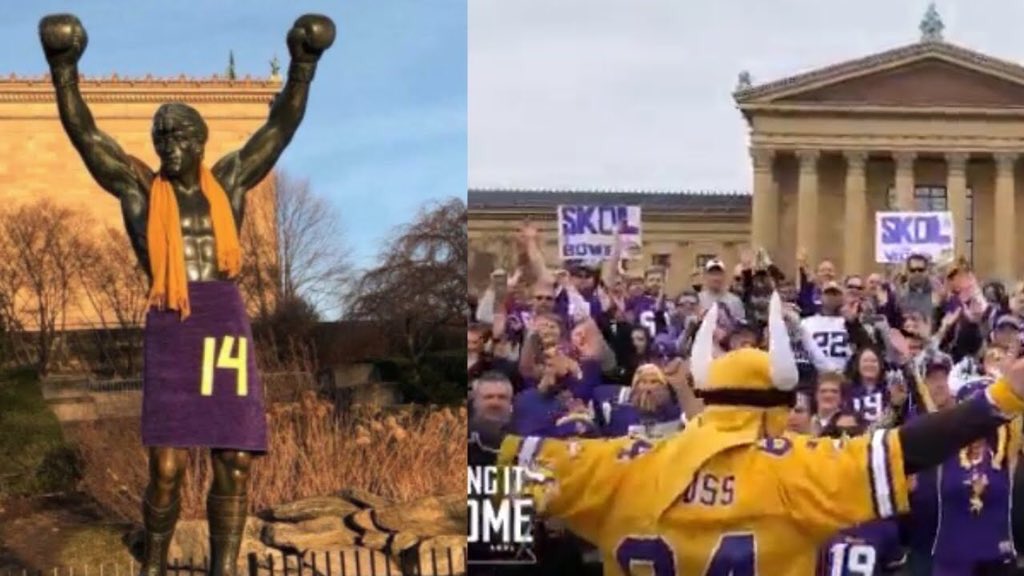 PhilaFanCentral's tweet photo. Remember when the Vikings had the Meaningless Miracle.

Then got historically embarrassed in the NFC Championship.

Then gave Kirk Cousins $84M guaranteed.

Then bragged about beating us by 2 in a reg season game.

THEN CHOKED AGAIN.

But hey, cute outfit you gave Rocky. https://t.co/Fe8021aP9G