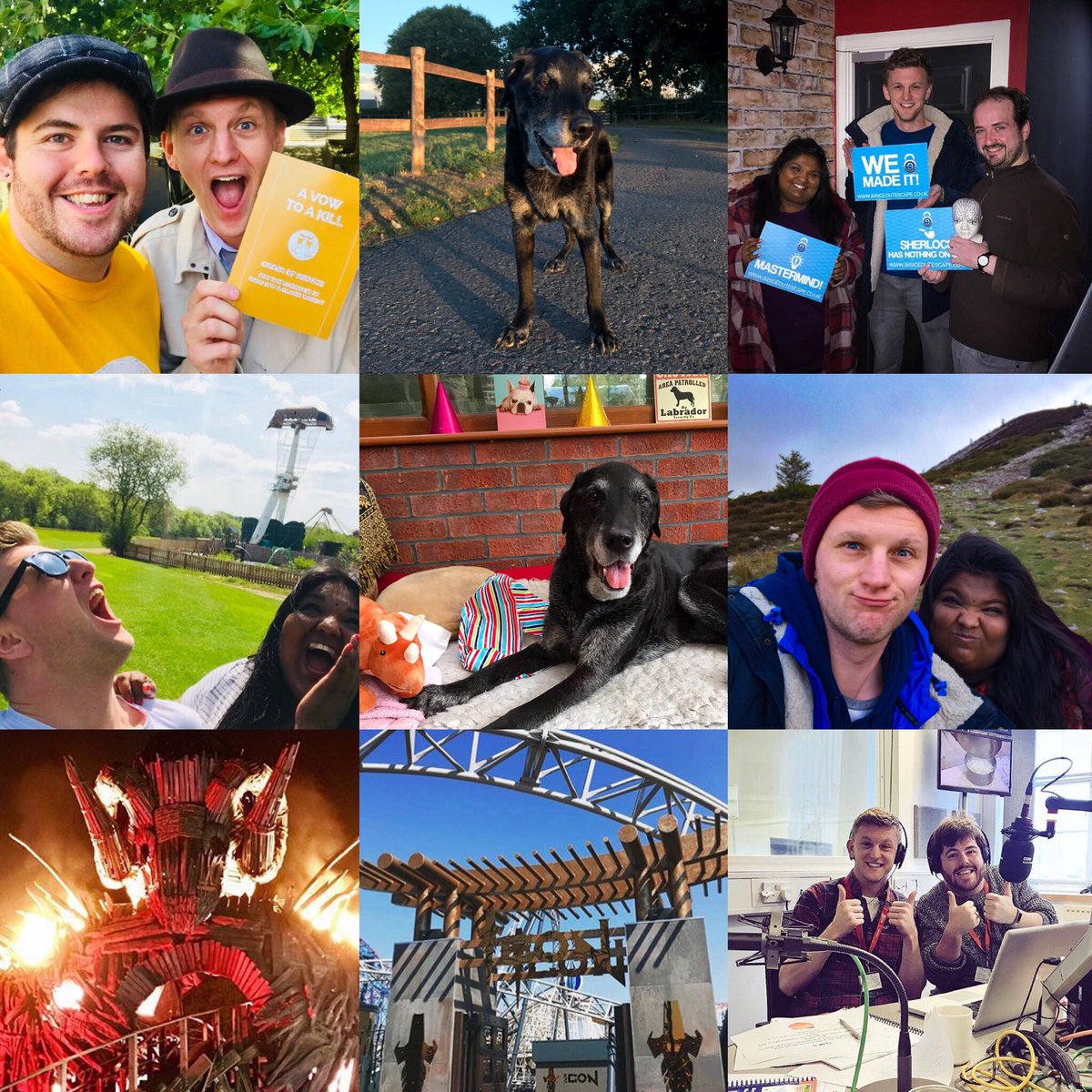 sayhellotorich's tweet photo. Rollercoasters, Burning Effigies, Theme Parks, Escape Rooms, Murder Mysteries, Scare Mazes and a cheeky stint on the radio! ACHIEVEMENT UNLOCKED. 2018: Complete. 🔥🎢🐾🔒⚰️🎤 #GetDatThrill #2018bestnine #OnItLikeSonic #Hashtag @itslozza94 @XanderFarthing @altontowers https://t.co/nU8Z5oySec